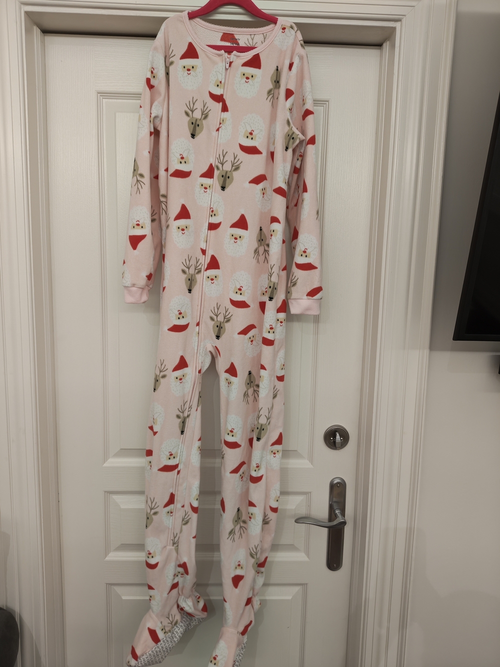 Carter's Pink Holiday Santa & Reindeer Footed Pajama Set